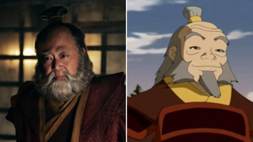 Leftt o right: Uncle Iroh (Paul Syn-Syung Lee) in Netflix's "Avatar: The Last Airbender" series and the animated Uncle Iroh (voiced by Mako) (Netflix/Nickelodeon)