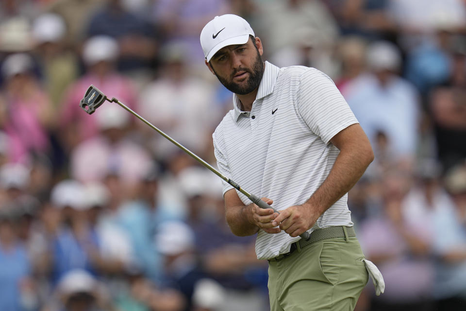 Scheffler during the first round of the PGA Championship golf tournament at the Valhalla Golf Club in Louisville, Ky., on Thursday. (Sue Ogrocki/AP)
