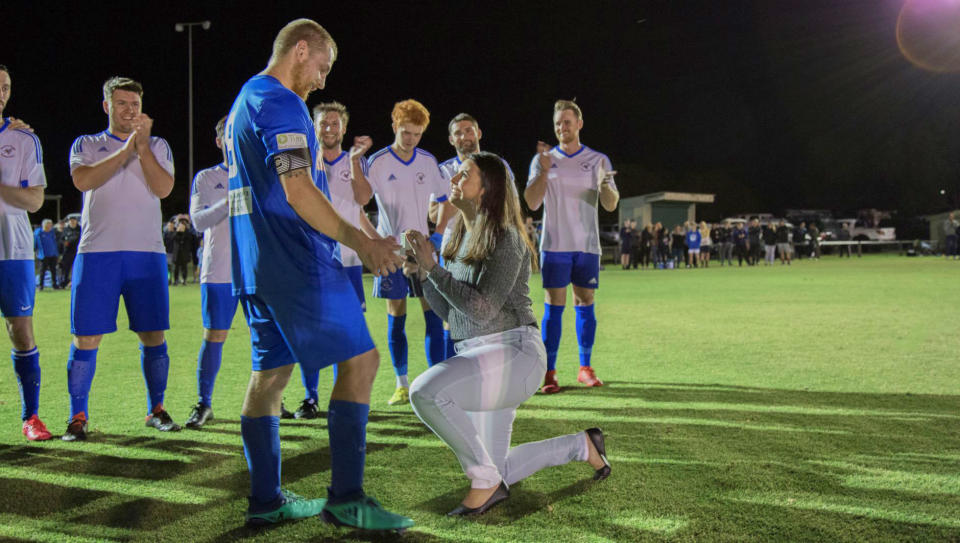 Jasmine popped the question in the middle of the game. Photo: Dominos 