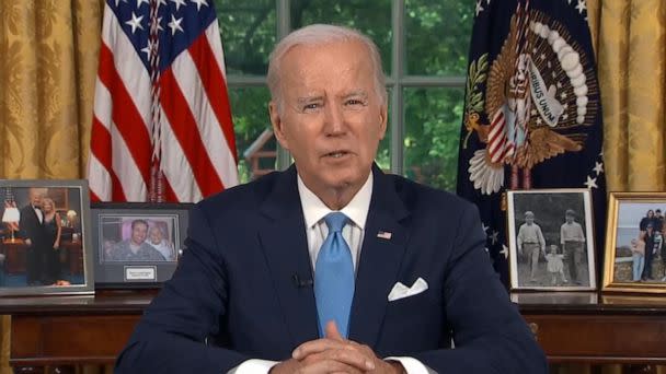 PHOTO: President Joe Biden speaks from the Oval Office of the White House in Washington, D.C., on June 2, 2023. (ABC News, POOL)