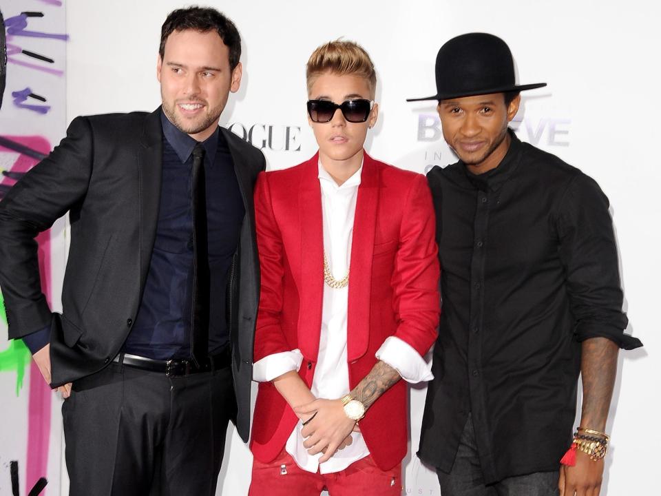 Scooter Braun, Justin Bieber, and Usher in 2013.