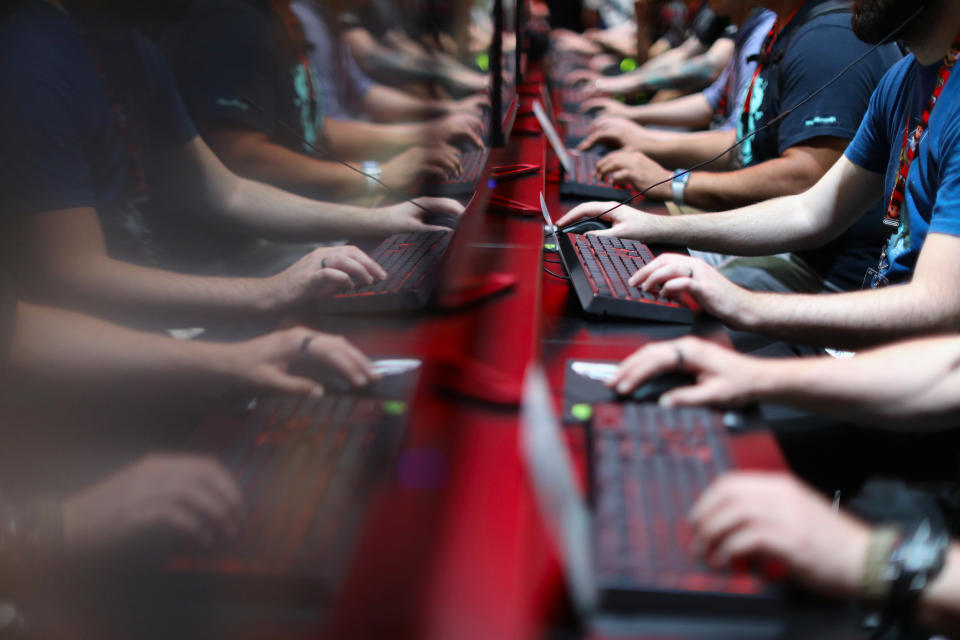 LOS ANGELES, CA - JUNE 13:  Gamers compete in PC gaming at the 'Nvidia' booth during the Electronic Entertainment Expo E3 at the Los Angeles Convention Center on June 13, 2017 in Los Angeles, California.  (Photo by Christian Petersen/Getty Images)