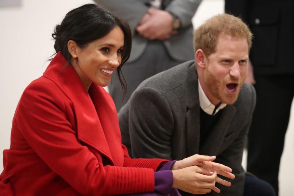 Meghan Markle and Prince Harry watch a dance troupe perform at the Hive, Wirral Youth Zone, during their visit to Birkenhead on Jan. 14.