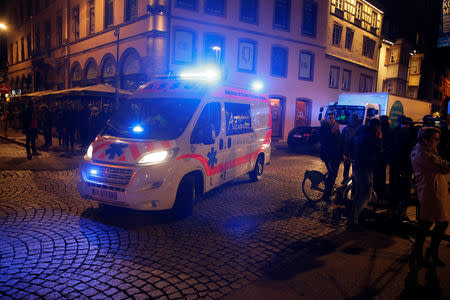 Ambulance is seen at the scene of shooting in Strasbourg, France, December 11, 2018. REUTERS/Vincent Kessler