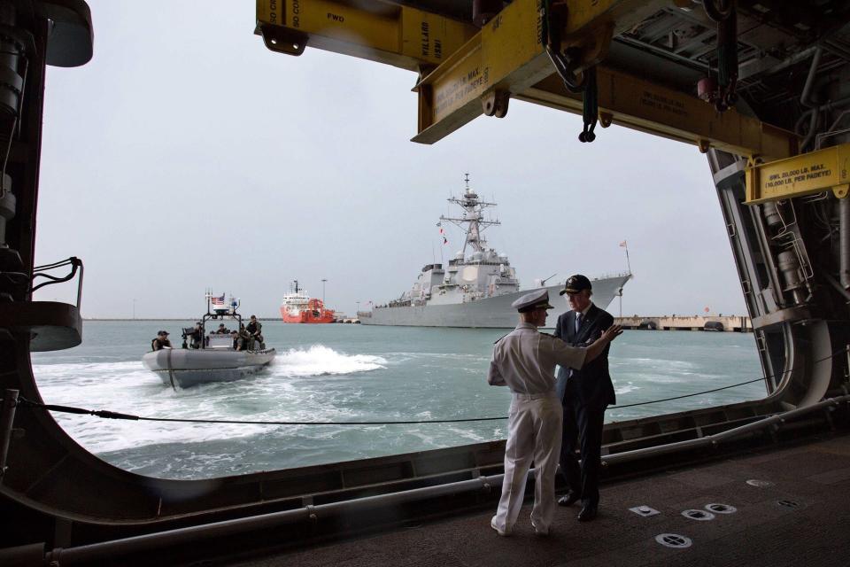 While visiting Singapore, Vice President Joe Biden toured the U.S.S. Freedom and watched a tactical team demonstration. Changi Navy Base, Singapore, July 27,&nbsp;2013.