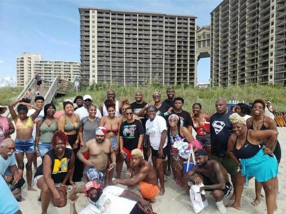 The Faulk family spending time on the beach in North Myrtle Beach during a family reunion. They typically host their annual family reunion in the Myrtle Beach area every year.