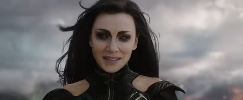 Close-up of Hela without her headdress in "Thor: Ragnarok"