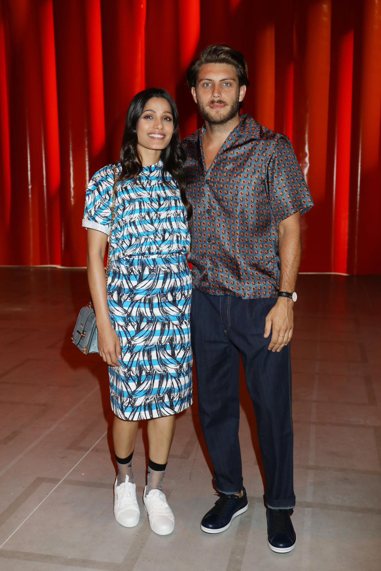 MILAN, ITALY - SEPTEMBER 21:  Freida Pinto and Cory Tran attend Theaster Gates, Spike Lee and Dee Rees, in conversation with Okwui Enwezor, for the presentation of film program 'Soggettiva Theaster Gates' at Fondazione Prada on September 21, 2018 in Milan, It  (Photo by Elisabetta Villa/Getty Images)