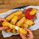 <p>Mozzarella sticks are the quintessential party snack. They're hot, crunchy, and oozing with molten cheese—what's not to love?! Dipped in <a href="https://www.delish.com/cooking/recipe-ideas/a24570093/marinara-sauce-recipe/" rel="nofollow noopener" target="_blank" data-ylk="slk:homemade marinara sauce" class="link ">homemade marinara sauce</a>, we think there's no better snack.</p><p>Get the <strong><a href="http://www.delish.com/cooking/recipe-ideas/a28469700/mozzarella-sticks-recipe/" rel="nofollow noopener" target="_blank" data-ylk="slk:Air Fryer Mozzarella Sticks recipe" class="link ">Air Fryer Mozzarella Sticks recipe</a>.</strong></p>