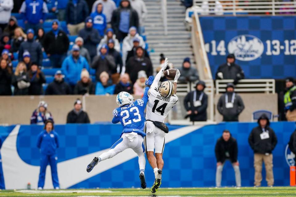 Vanderbilt wide receiver Will Sheppard (14) caught five passes for 88 yards, including the game-winning touchdown, in the Commodores’ 24-21 upset of Kentucky last season at Kroger Field.