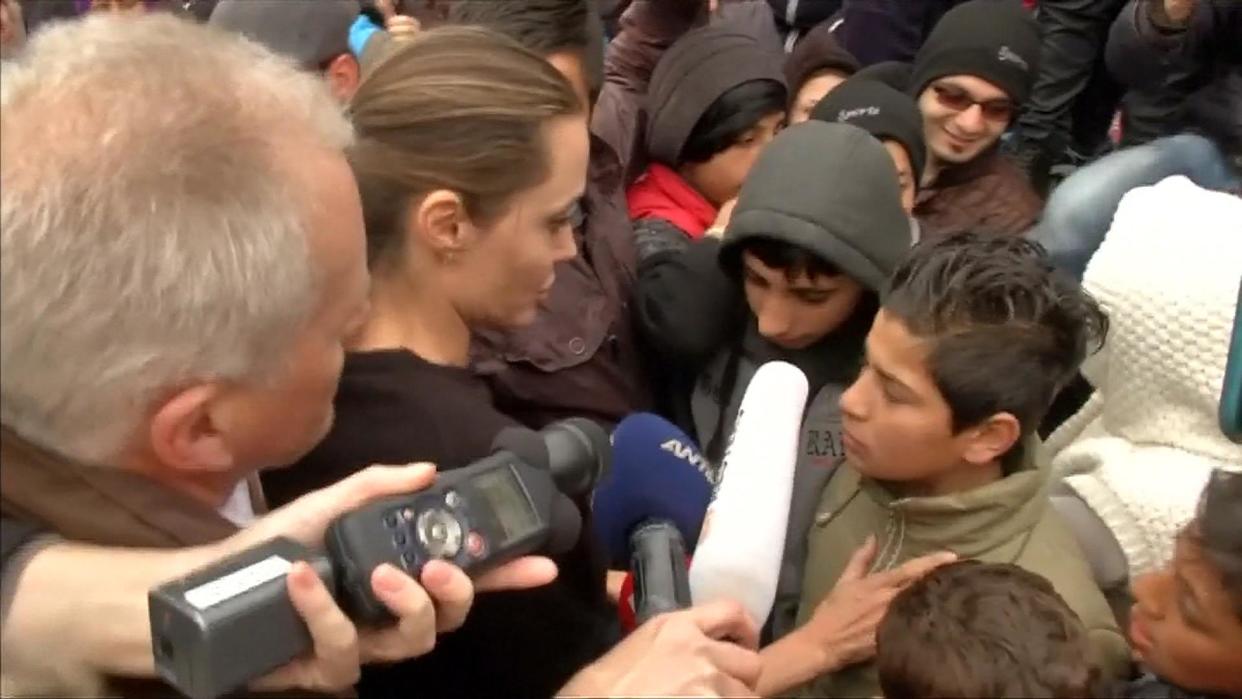 Angelina Jolie Mobbed on Visit to Meet Migrants