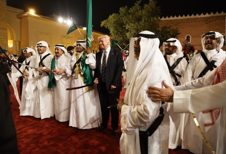Donald Trump at a welcome ceremony at Murabba Palace, Riyadh (Rex)