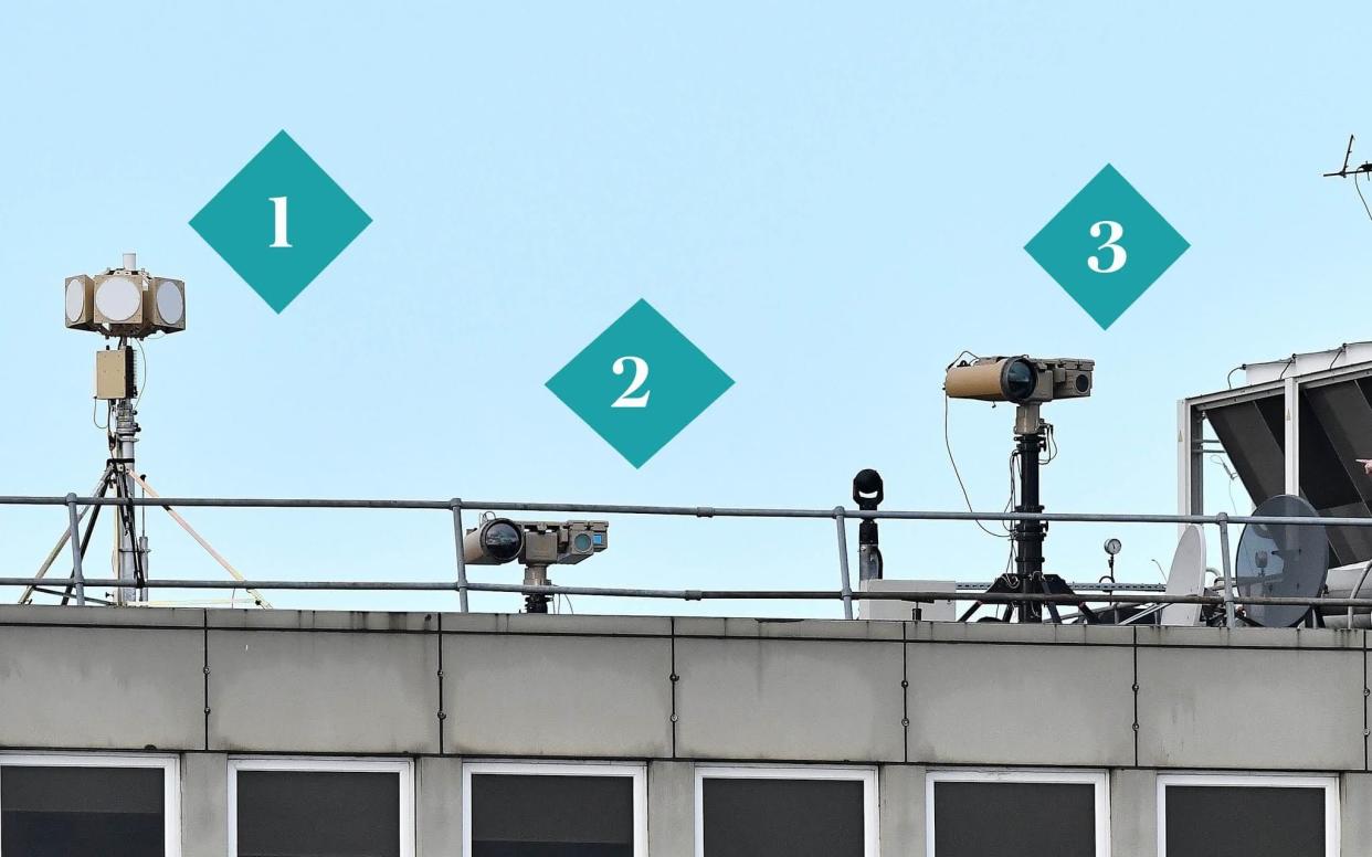 The military grade equipment employed by police on top of the Gatwick Airport roof - AFP or licensors