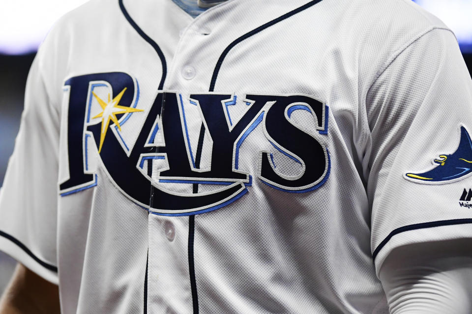 Tampa Bay Rays logo on jersey.