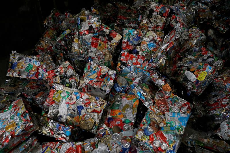 FILE PHOTO: Packages of separated cans are seen at Amarsul plant in Seixal