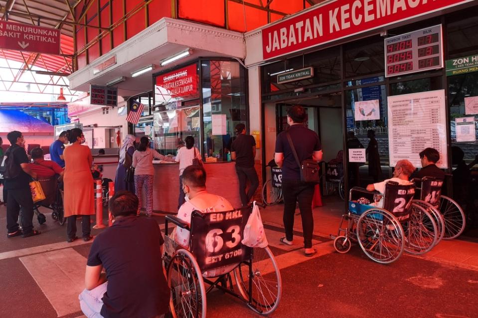 A view of the emergency department of the Kuala Lumpur Hospital during the contract doctors’ strike April 3, 2023. — Picture by Shafwan Zaidon