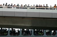 Demonstrators attend a protest in Hong Kong