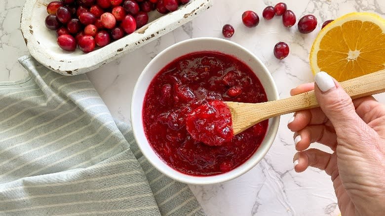 Bowl homemade cranberry sauce