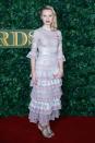 <p>Emily Berrington offset her blonde hair in a stunning ruffled pink gown embroidered with several different patterns. <i>[Photo: Getty]</i> </p>