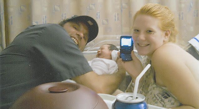 Barbara Scrivner's daughter, Alannah, shows her newborn son to her mother. Photo: Barbara Scrivner.