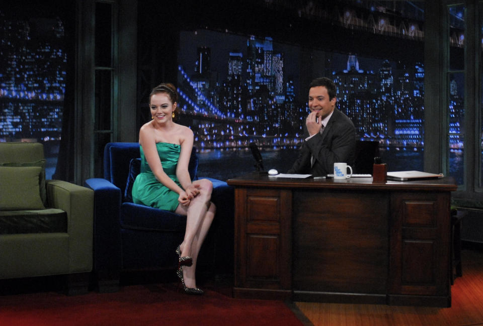 Emma Stone during an interview with Jimmy Fallon&nbsp;in 2009.&nbsp;