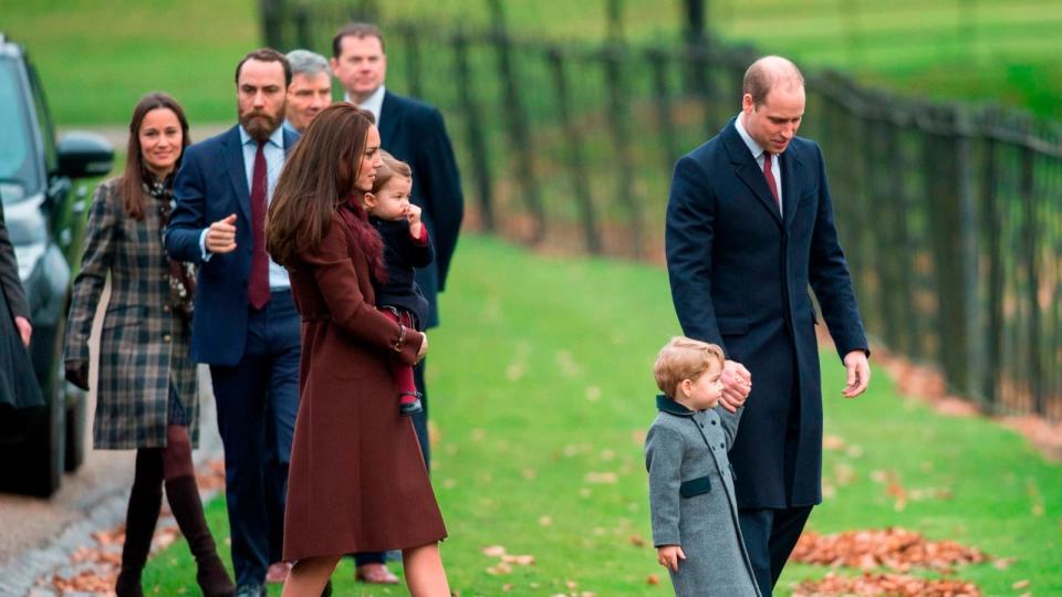 PHOTO: Prince William, Duke of Cambridge, Catherine, Duchess of Cambridge, Prince George of Cambridge, Princess Charlotte of Cambridge, Pippa Middleton and James Middleton attend Church on Christmas Day on Dec. 25, 2016 in Bucklebury, Berkshire. (Samir Hussein/WireImage via Getty Images, FILE)