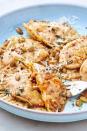 <p>These autumnal ravioli may not be quick or easy, but they are SO delicious. Give yourself an afternoon to prepare them, or make the <a href="https://www.delish.com/cooking/recipe-ideas/a32842783/pasta-dough-recipe/" rel="nofollow noopener" target="_blank" data-ylk="slk:pasta dough;elm:context_link;itc:0;sec:content-canvas" class="link ">pasta dough</a> the night before so you have half the work done already! <br><br>Get the <strong><a href="https://www.delish.com/cooking/recipe-ideas/a28556182/pumpkin-ravioli-recipe/" rel="nofollow noopener" target="_blank" data-ylk="slk:Pumpkin Ravioli recipe;elm:context_link;itc:0;sec:content-canvas" class="link ">Pumpkin Ravioli recipe</a></strong>.</p>