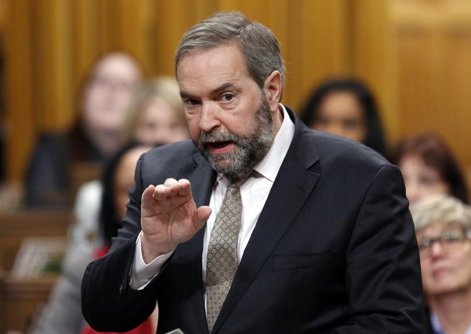 NDP leader Thomas Mulcair speaks during Question Period in the House of Commons. (Reuters)