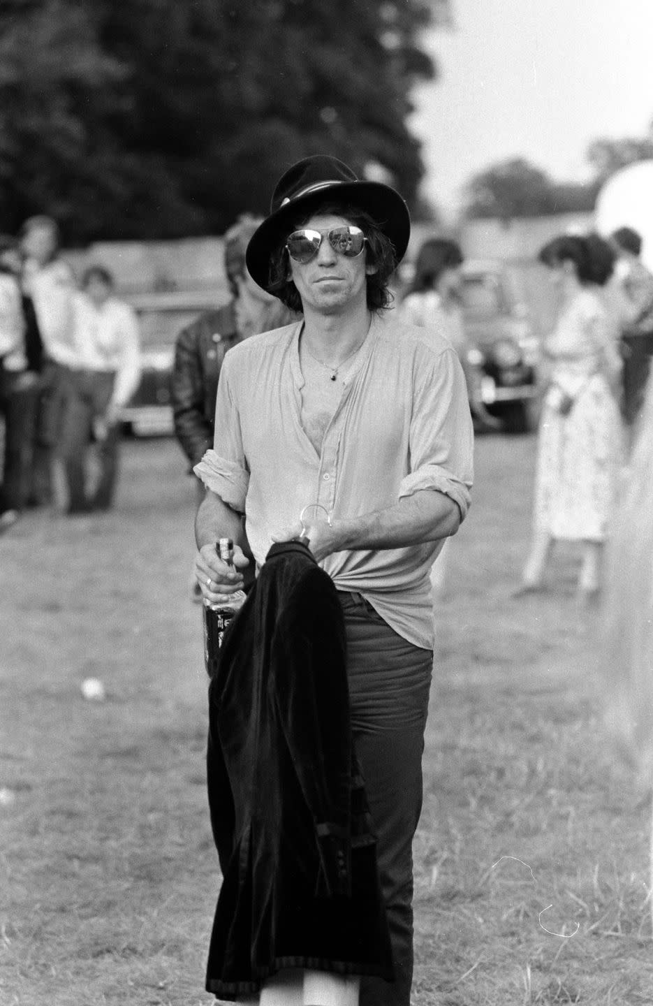 <p>Keith Richards at Knebworth Pop Festival for a special appearance with fellow Rolling Stone Ronnie Wood, August 12, 1979.</p>