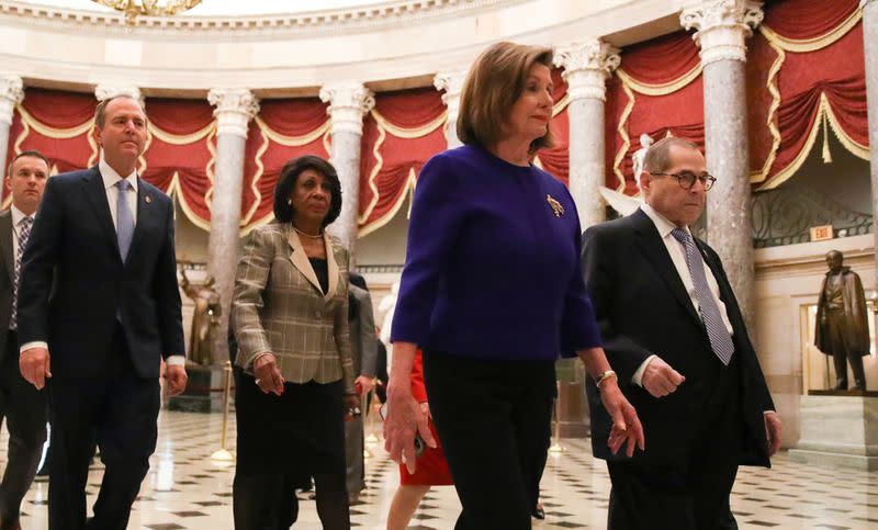 House Democratic committee chairs head to announce articles of impeachment against President Trump on Capitol Hill in Washington