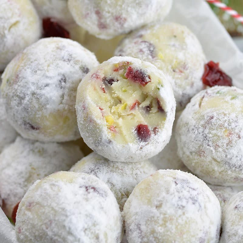 Cranberry Pistachio White Chocolate Truffles