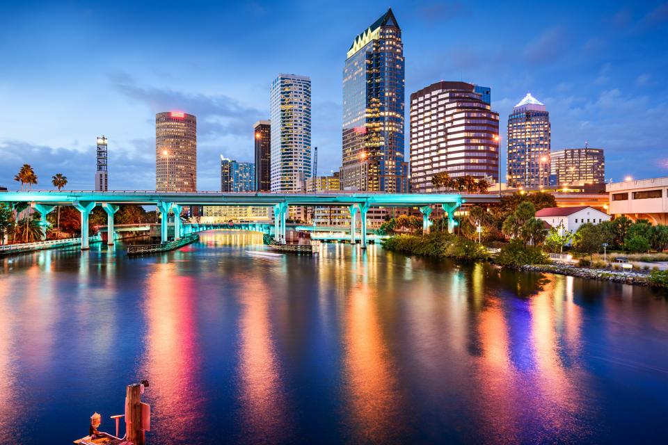 Tampa, Florida, downtown city skyline over the Hillsborough River.