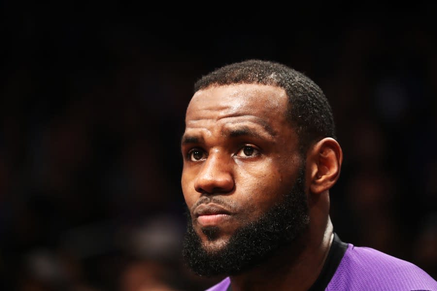 LeBron James #23 of the Los Angeles Lakers looks on against the Brooklyn Nets during their game at the Barclays Center on December 18, 2018 in New York City. (Photo by Al Bello/Getty Images)