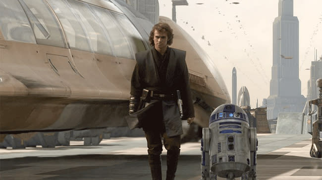 <p> The droid factory sequence in Episode 2 wasn't in the film's original script: it was added later by George Lucas. Speaking of droids, Lucas original idea for R2-D2 came after he saw Silent Running and its trio of drones (Huey, Dewey and Louie). The likeness of R2-D2 and the drones prompted a lawsuit from Universal Studios, which was retracted when Fox countersued, noting the similarities between Battlestar Galactica and Star Wars. Sadly, The Force Awakens was the first movie that didn't feature original actor Kenny Baker as R2... although he is in the movie's credits as an R2-D2 consultant. </p>