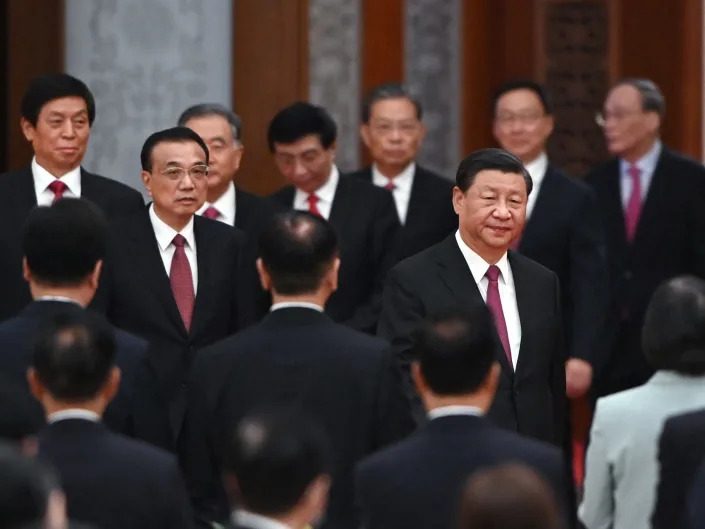 An image of Chinese leader Xi Jinping and the Politburo Standing Committee