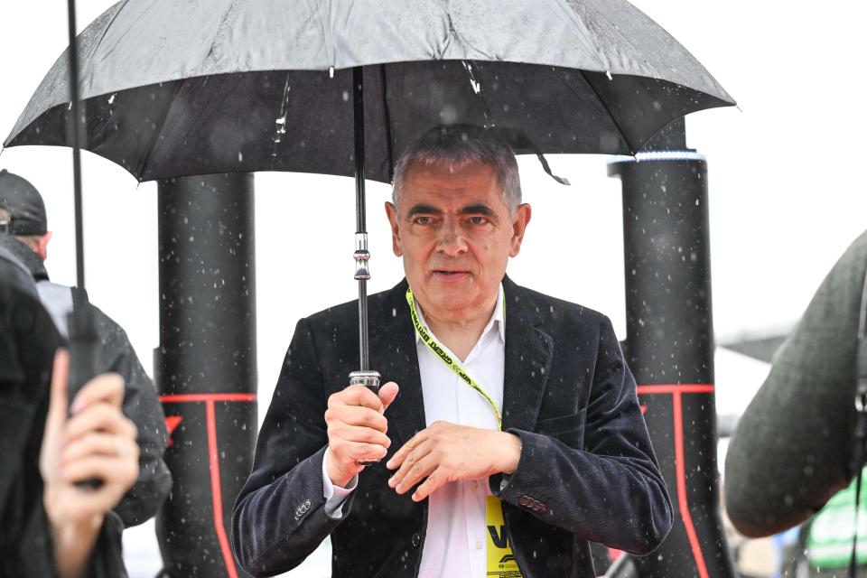 SILVERSTONE, UNITED KINGDOM - JULY 07: Actor Rowan Atkinson follows the Formula 1 British Grand Prix, 12th race of the season at Silverstone Circuit in Silverstone, Northamptonshire, United Kingdom on July 07, 2024. (Photo by Rasid Necati Aslim/Anadolu via Getty Images)