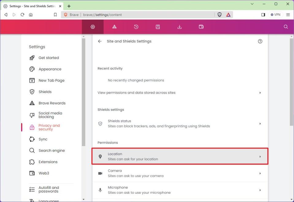 Brave shields location settings