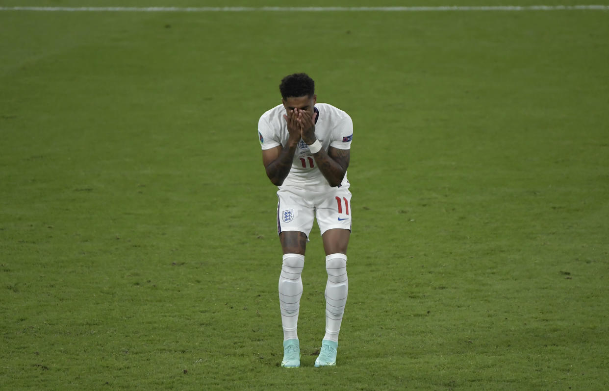 Marcus Rashford of England reacts after failed a penalty during the Uefa Euro 2020 Final football match between Italy and England at Wembley stadium in London (England), July 11th, 2021. Photo Andrea Staccioli / Insidefoto /Sipa USA