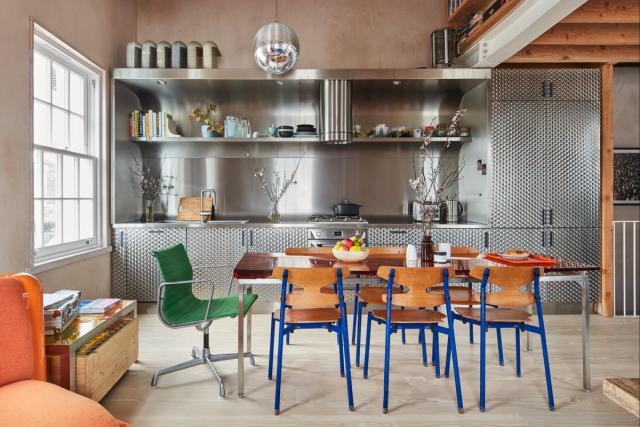 The steel kitchen features psychedelic patterns and a disco ball (Juliet Murphy)