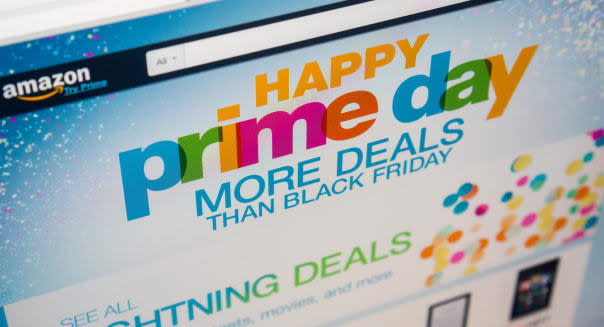 The Amazon website promotes their self-proclaimed "Prime Day" on Wednesday, July 15, 2015. Bargains and deals galore are offered