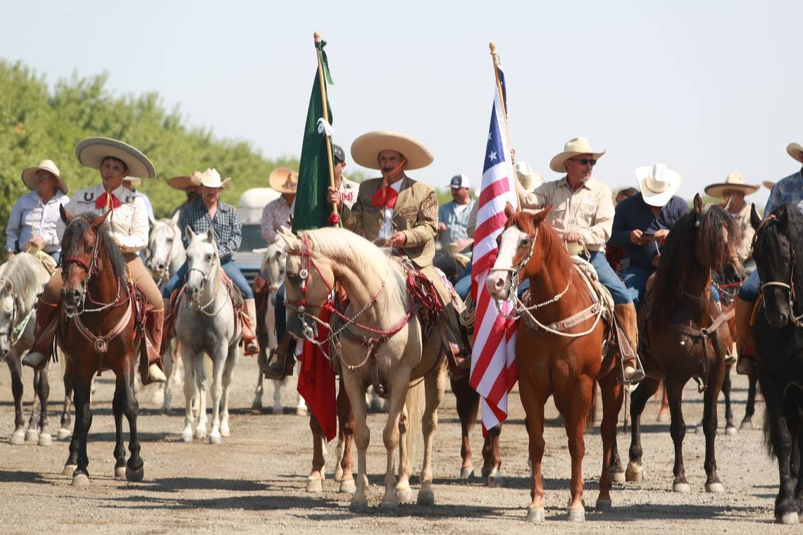 The annual parade in honor of Joaquín Murrieta on the weekend of July 24 and 25, 2021. Horseriders participating the annual Joaquín Murrieta Horse Pilgrimage at the Half Way Store.