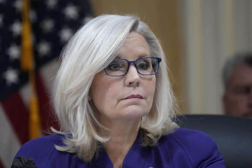 FILE - Vice Chair Rep. Liz Cheney, R-Wyo., listens as the House select committee investigating the Jan. 6 attack on the U.S. Capitol holds its final meeting on Capitol Hill in Washington on Dec. 19, 2022. Cheney has a memoir and a "warning" coming out this fall. In "Oath and Honor," she will write about her estrangement from former President Donald Trump and the Republican Party in the aftermath of the Jan. 6 siege of the U.S. Capitol. (AP Photo/Jacquelyn Martin, File)