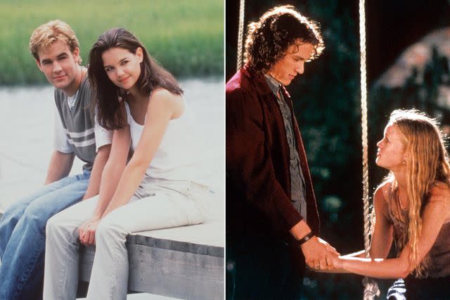 <p>Buena Vista/Getty</p> James Van Der Beek and Katie Holmes in <em>Dawson's Creek</em> (L); Heath Ledger and Julia Stiles in <em>10 Things I Hate About You</em> (1999)
