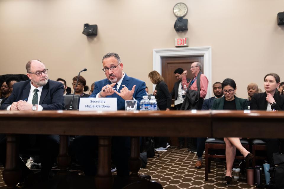Lawmakers peppered Education Secretary Miguel Cardona with questions about the bungled FAFSA rollout at a congressional hearing in April.