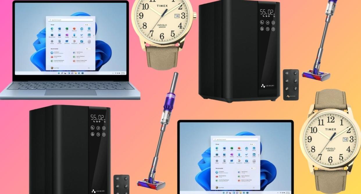 various amazon discounted items against a gradient background