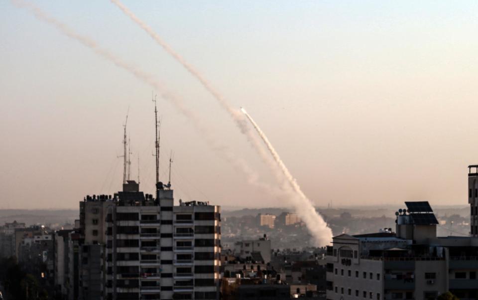 Palestinian rockets are being fired from Gaza city on November 12, 2019: AFP via Getty