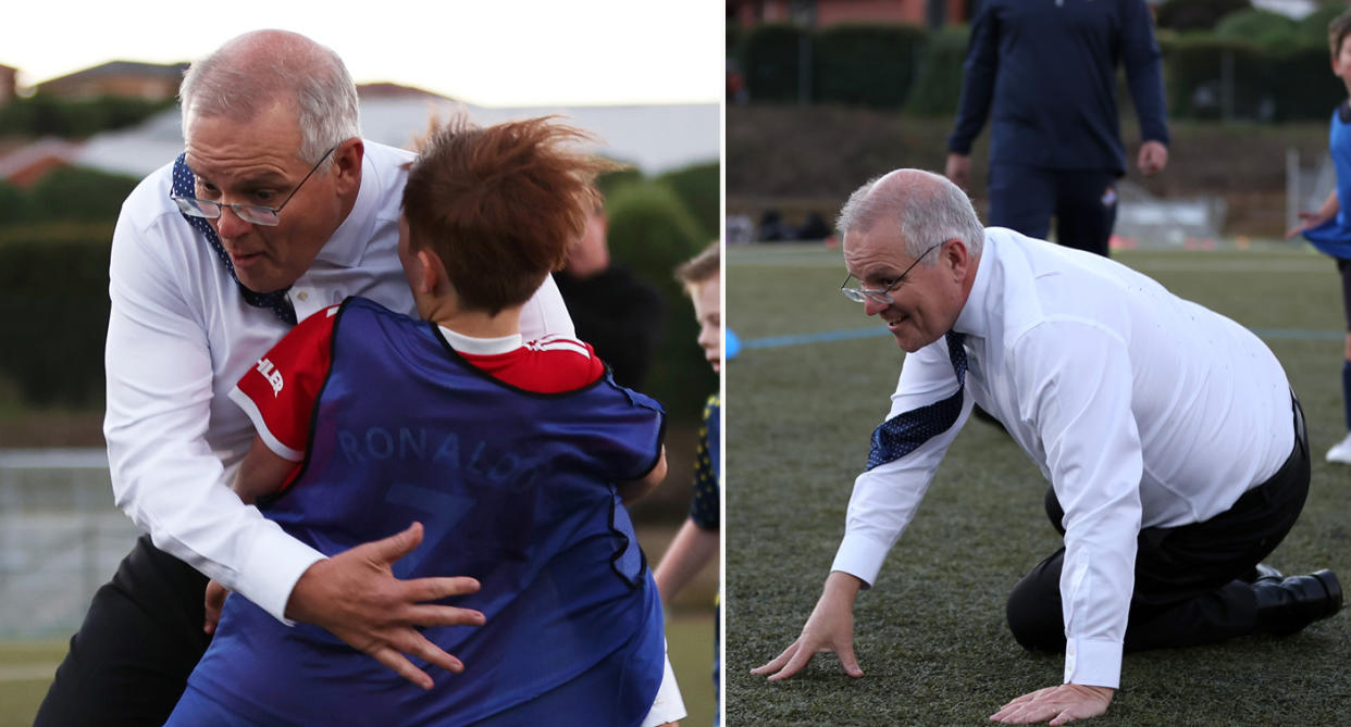 Mr Morrison knocked the boy right over and rolled around before he found his feet. Source: Getty