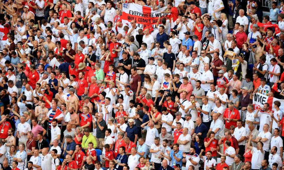 England fans in the stands during the quarter-final match against Sweden at the Samara Stadium.