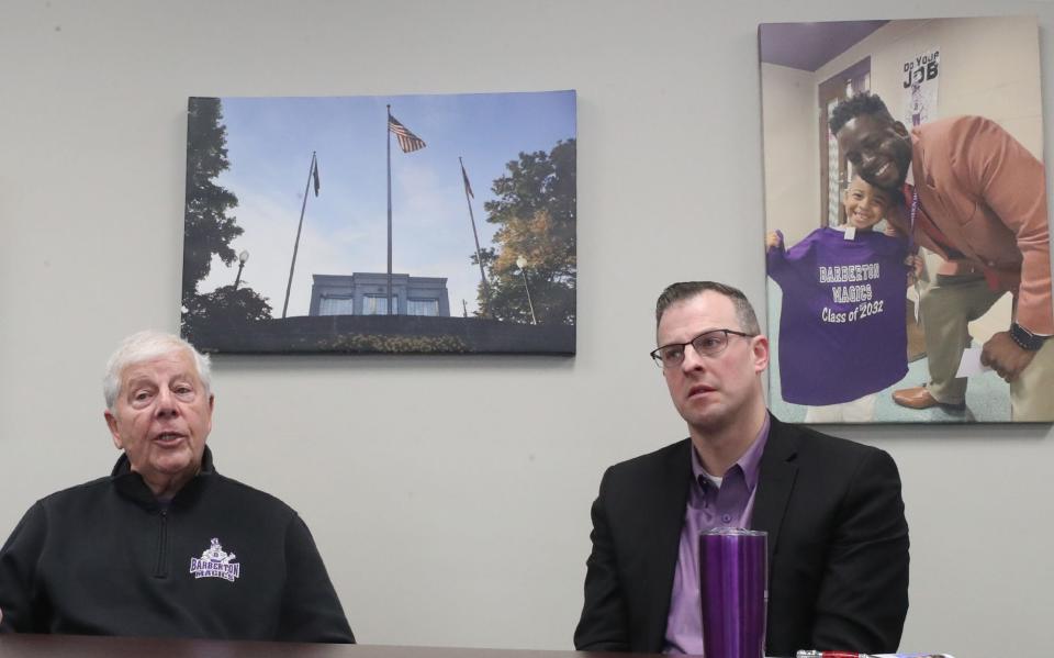 Tom Harnden, former member of board and Josh Gordon, Executive Director Barberton Community Foundation,talk about the mission of the BCF on Thursday Jan. 18, 2024 in Barberton.