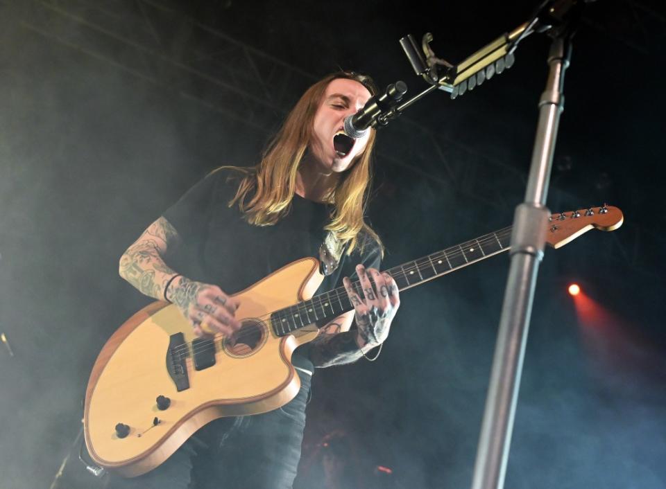 Julien Baker performs onstage at the opening night of boygenius "the tour" held at The Fox Theater Pomona on April 12, 2023 in Pomona, California.